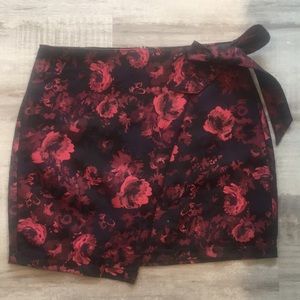 High Waisted Floral Jacquard Wrap Mini Skirt
